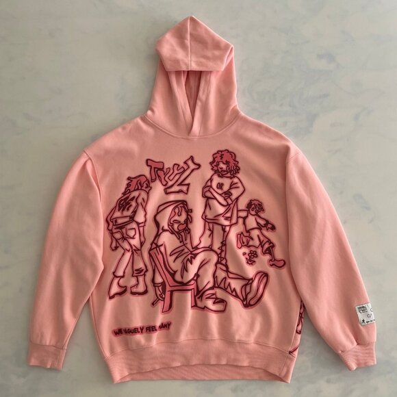 Aelfric Eden Pink Cartoon Graffiti Graphic Streetwear Hoodie - Picture 1 of 8